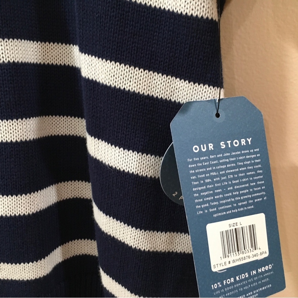Life Is Good "Have A Nice Daisy" Navy Striped Knit Top & Shorts Lounge Set Large - Picture 8 of 10
